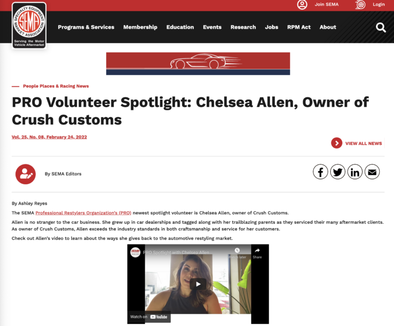 PRO Volunteer Spotlight: Chelsea Allen, Owner of Crush Customs